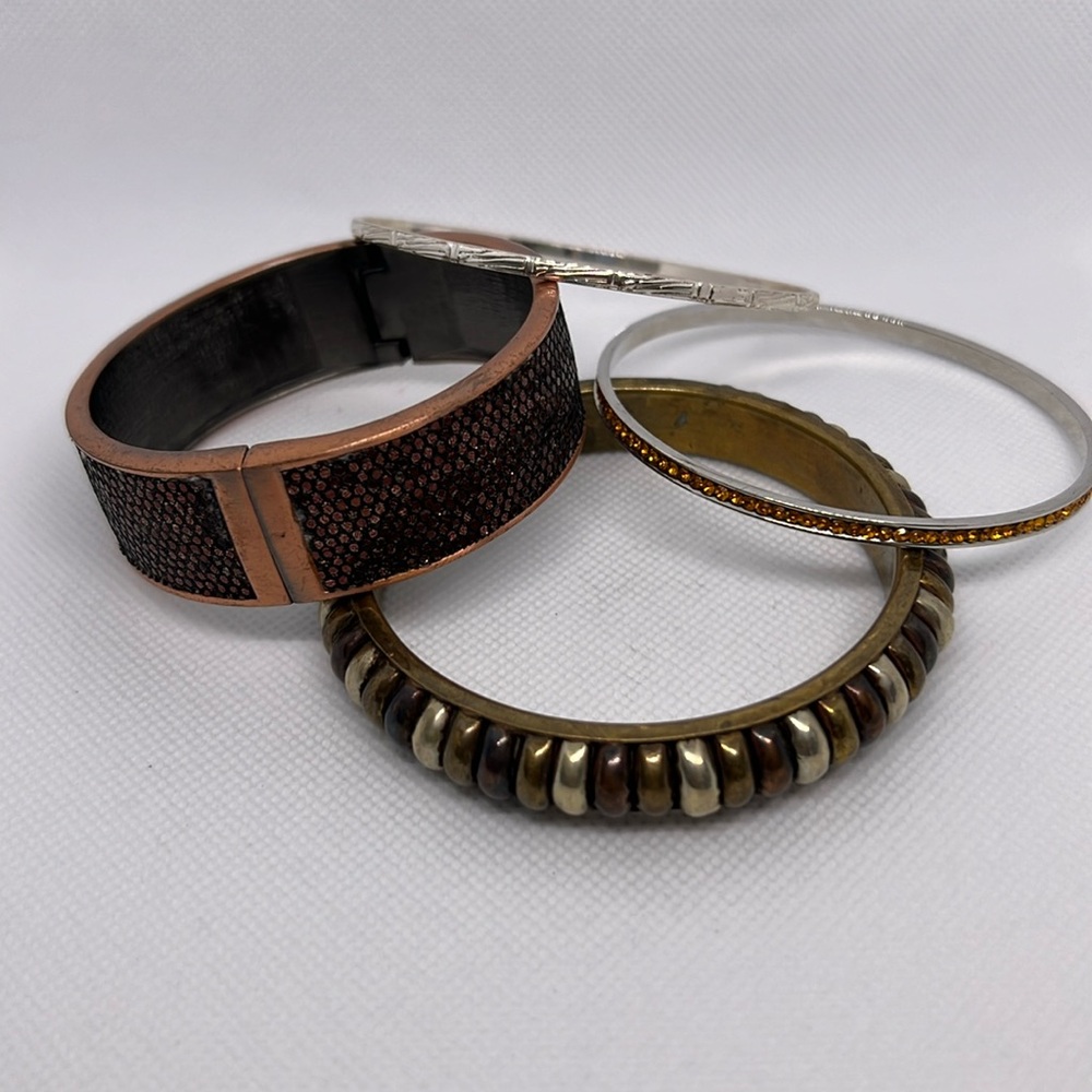 Bangle, bracelets, lot, copper brass, and silver tone with topaz rhinestones